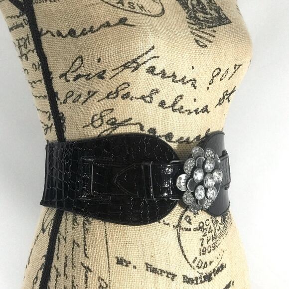 Vintage Black Croc Embossed Rhinestone stretch Belt main image 12